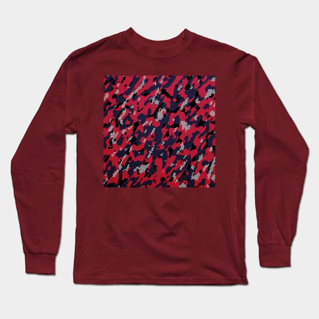 Camouflage - Dark Red Blue Long Sleeve T-Shirt by Tshirtstory